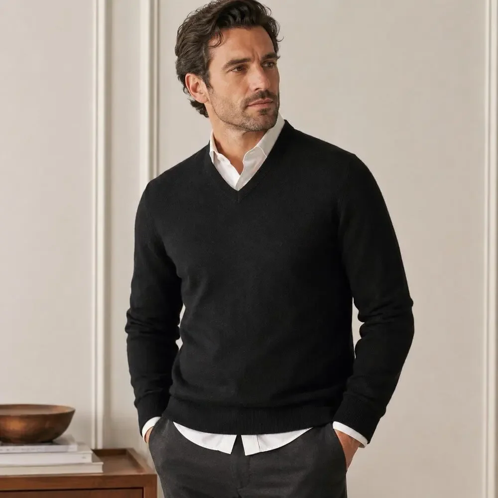 J.Crew 100% Cashmere Black V-Neck Sweater Men’s Medium Luxury Soft Classic Lux